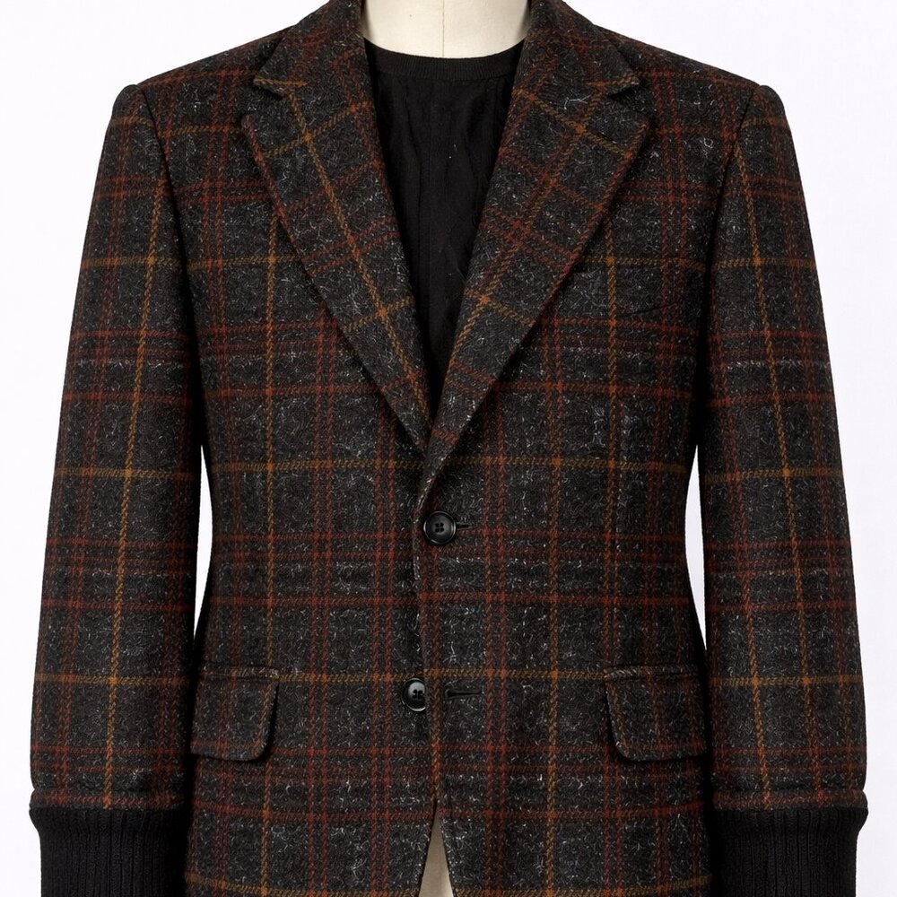 Vintage Tweed Plaid Wool Coat Women's Sz 12 Black Jonathan Stevens EUC